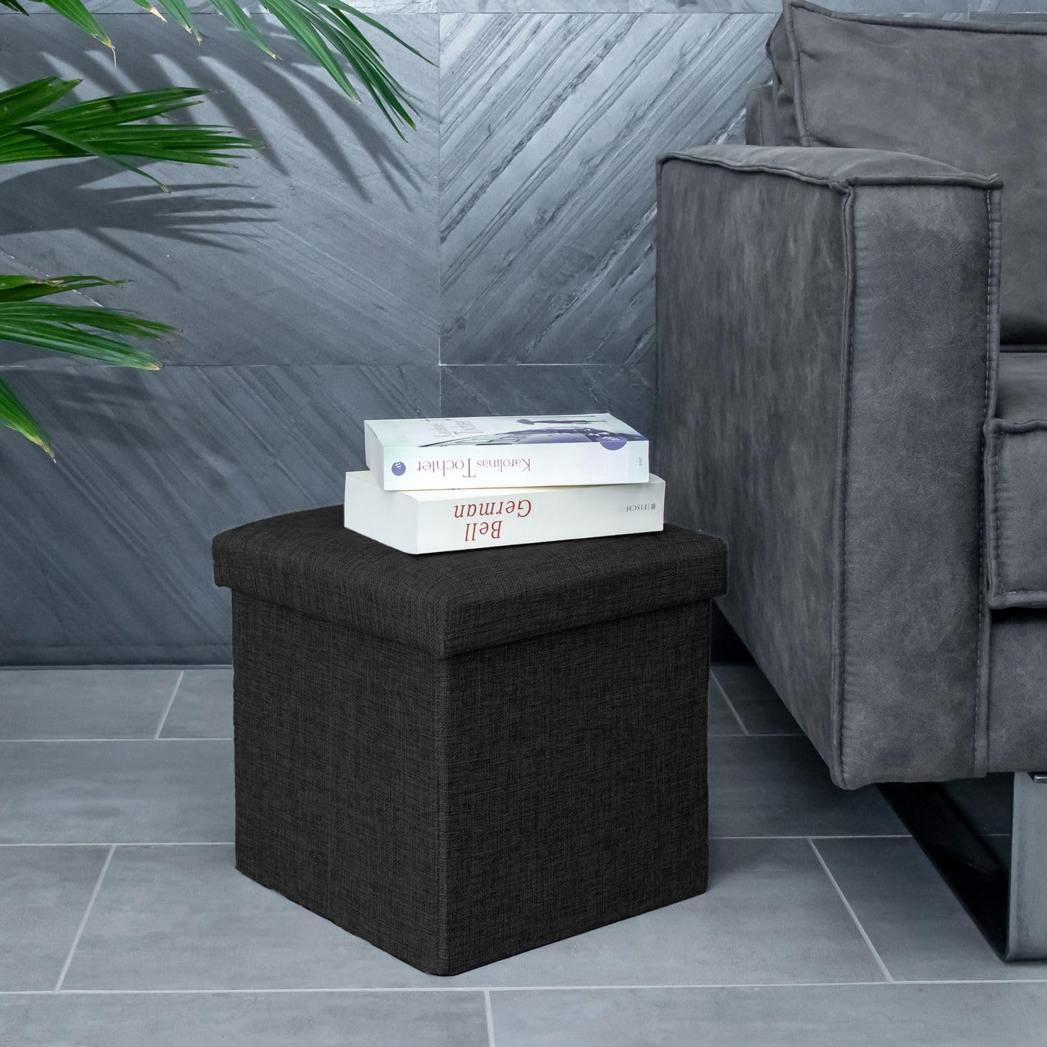 Intirilife Sitzhocker faltbar Diamant Schwarz 30x30x30 cm