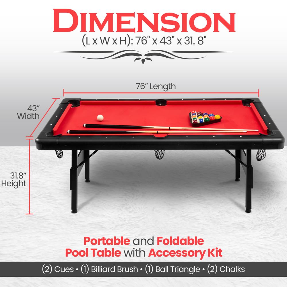 Serenelife Game Tables Billardtisch 6FT Rot Klappbar Komplettset