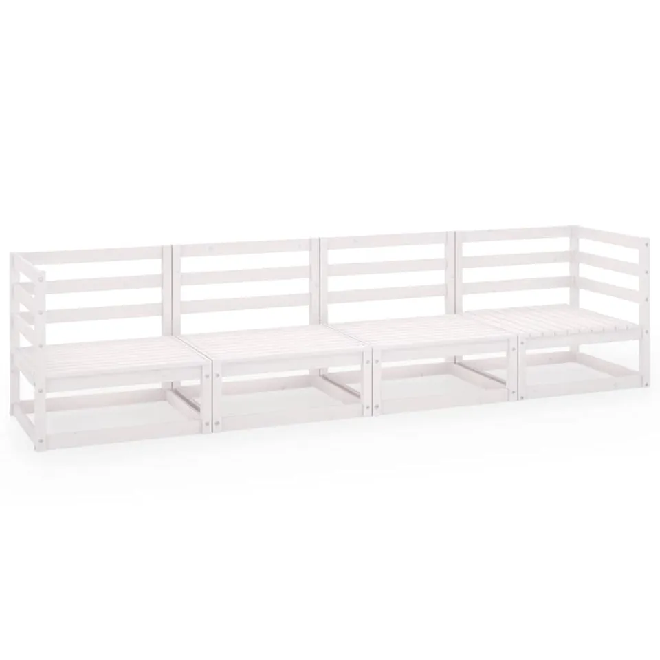 vidaXL Gartensofa 4-Sitzer Lounge Weiß Kiefer Massivholz