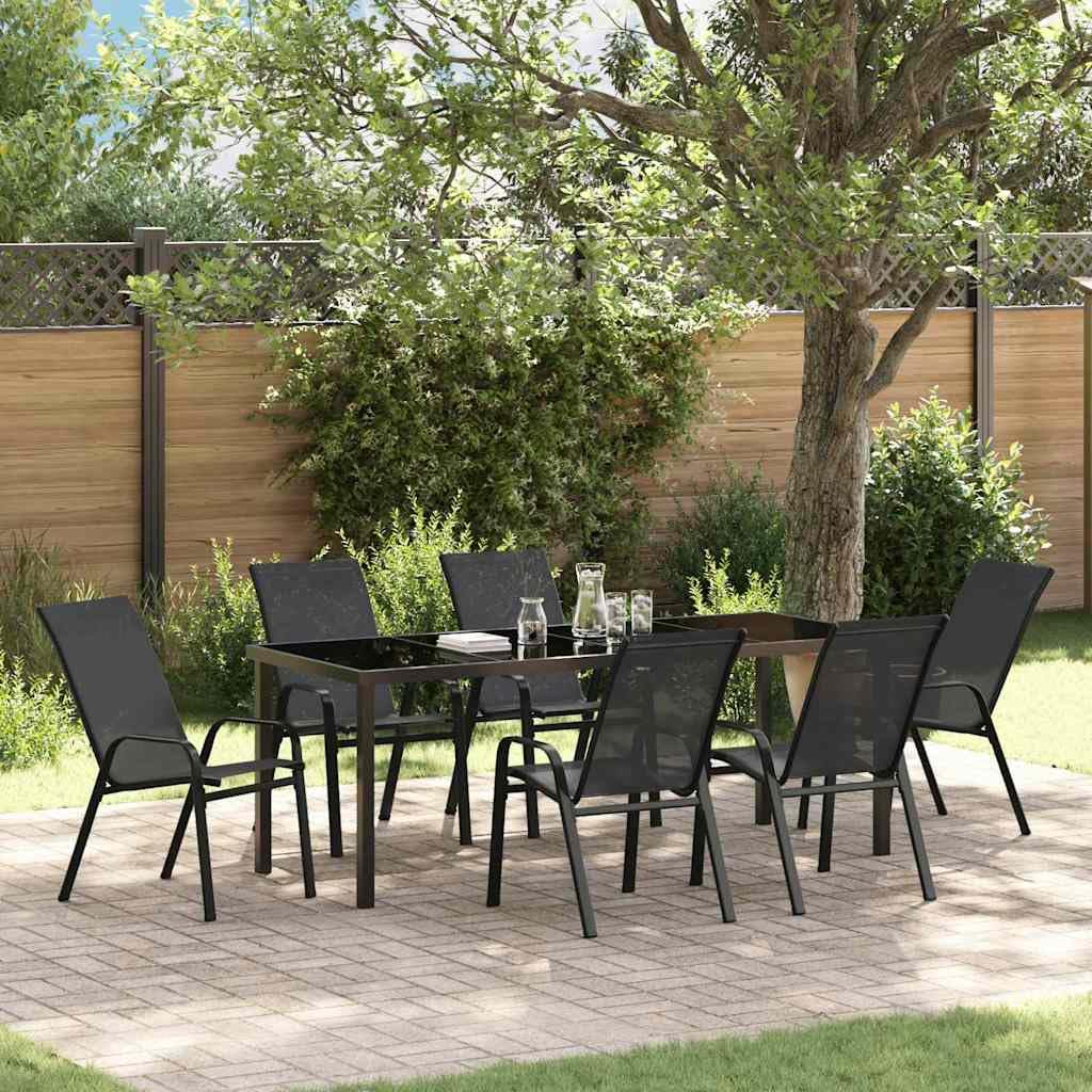 vidaXL Heim & Garten Garten Essgruppe 7-tlg Schwarz Stahl
