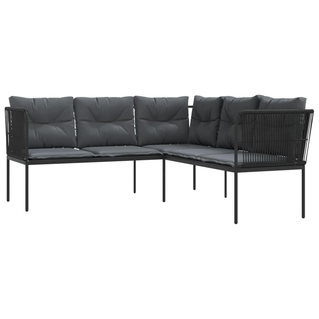 vidaXL Gartensofa L-Form Schwarz Textilene mit Kissen