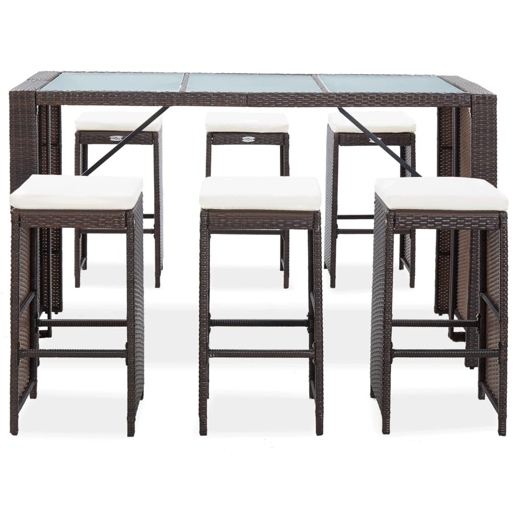 vidaXL Gartenbar Set 7-tlg Bartisch Poly Rattan Braun