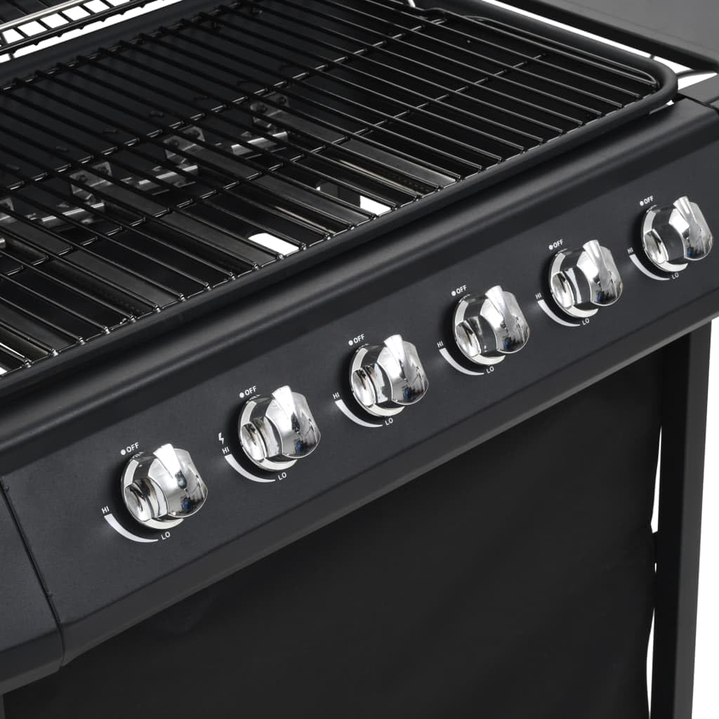 vidaXL Gasgrill 6 Flammen Stahl schwarz mit Thermometer