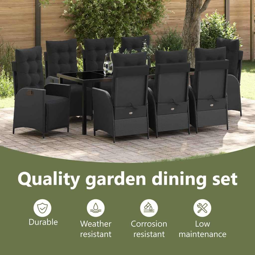 vidaXL Garten Essgruppe 9-tlg Poly-Rattan Schwarz 8-Sitzer