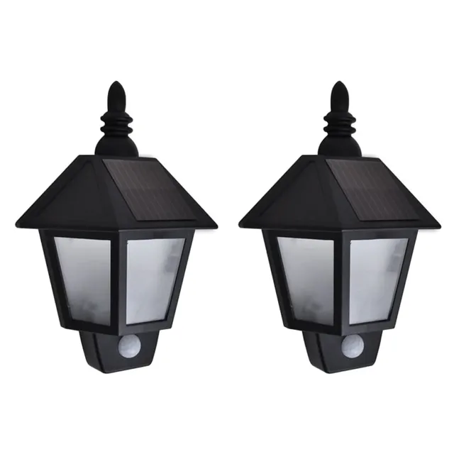 vidaXL Solar-Wandleuchten 2 Stk. Bewegungsmelder Schwarz