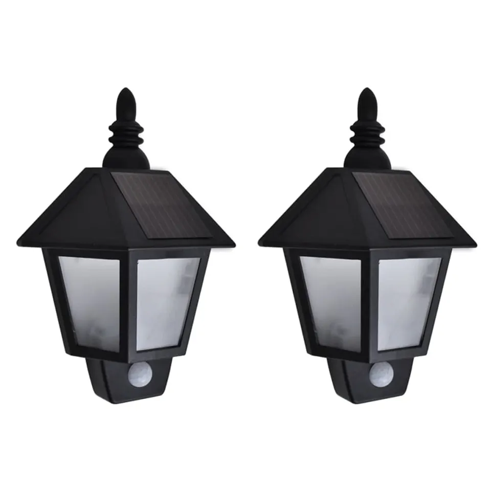 vidaXL Solar-Wandleuchten 2 Stk. Bewegungsmelder Schwarz