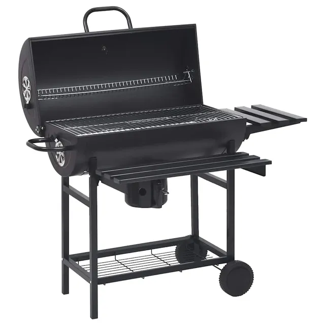vidaXL Grillwagen Holzkohlegrill Schwarz Stahl mit Rädern