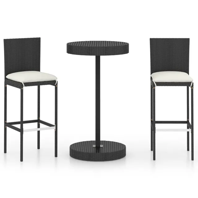 vidaXL Gartenbar-Set 3-tlg. Poly Rattan Schwarz mit Kissen