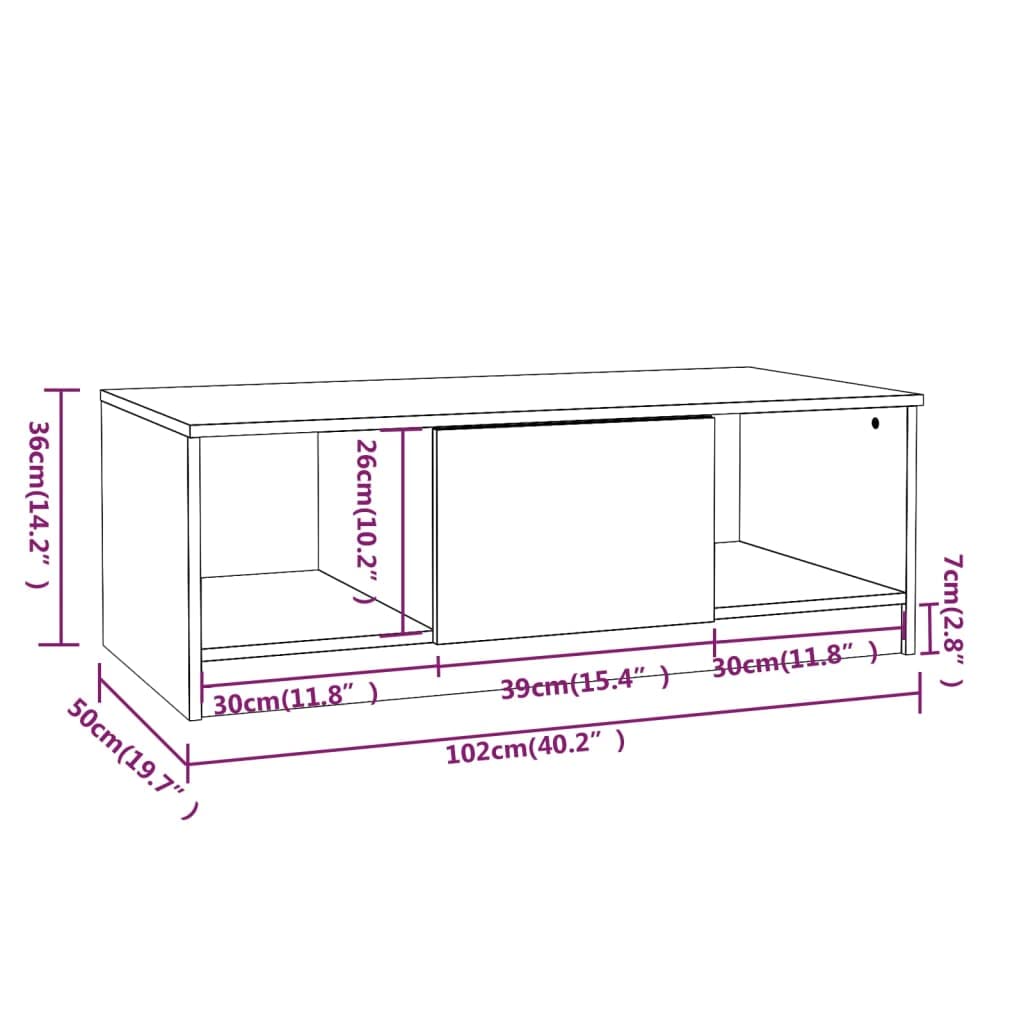 vidaXL Couchtisch 102x50x36 cm Weiß mit 3 Fächern Holz