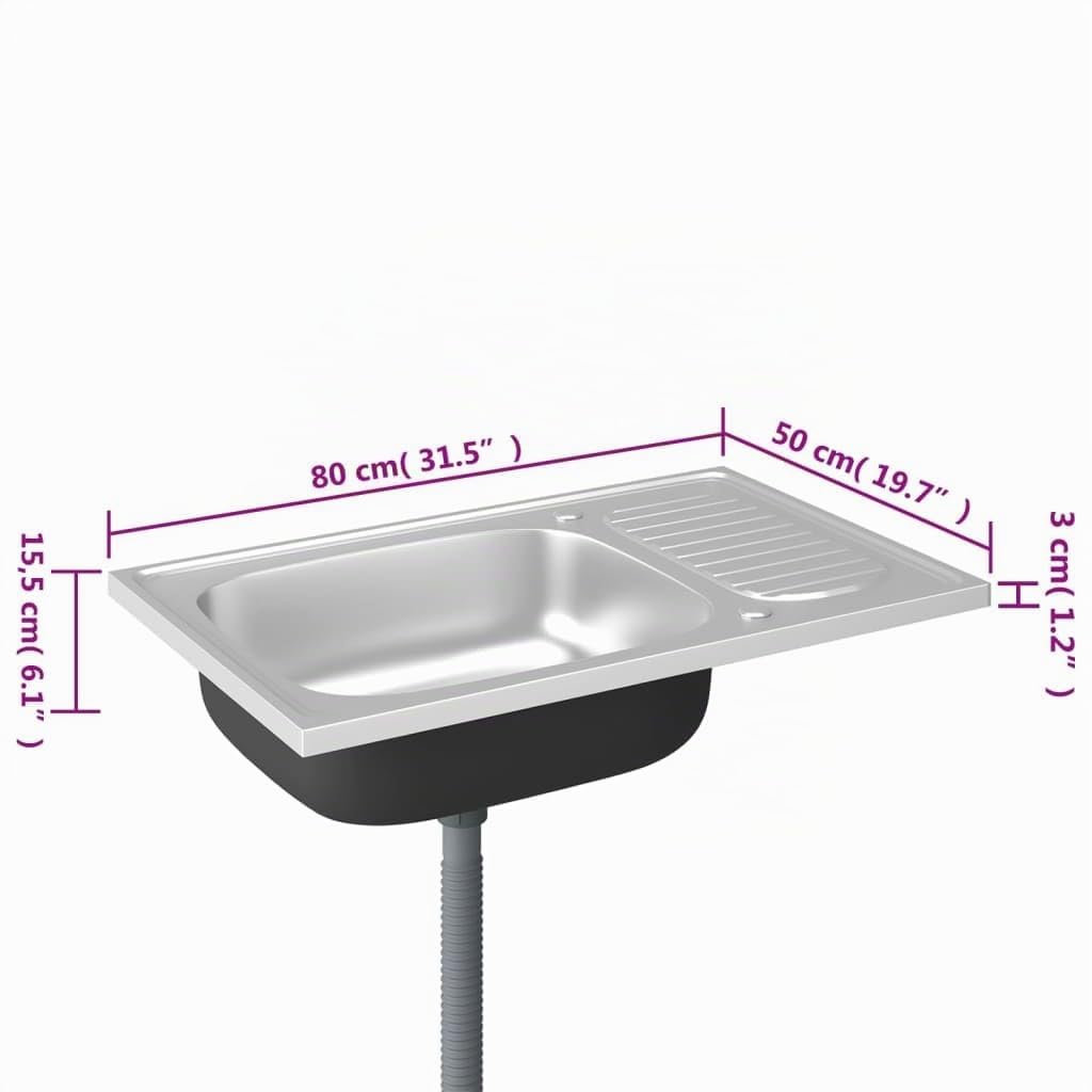 vidaXL Spüle Abtropffläche 800x500x155mm Edelstahl