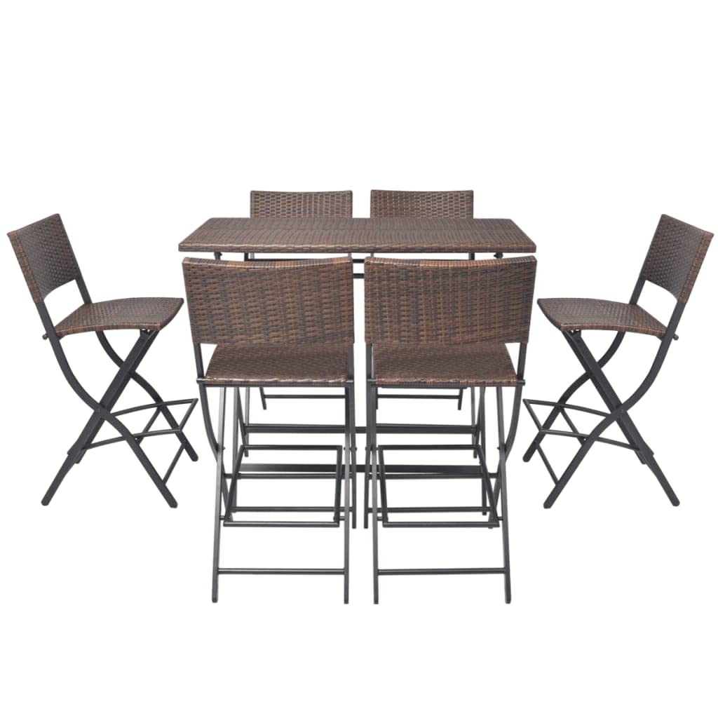vidaXL Garten-Essgruppe 7-tlg Rattan Braun Klappbar