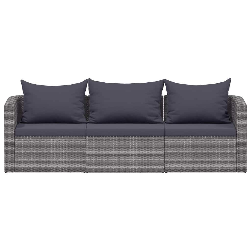 vidaXL Gartensofa 3-tlg. Gartengarnitur grau Poly Rattan