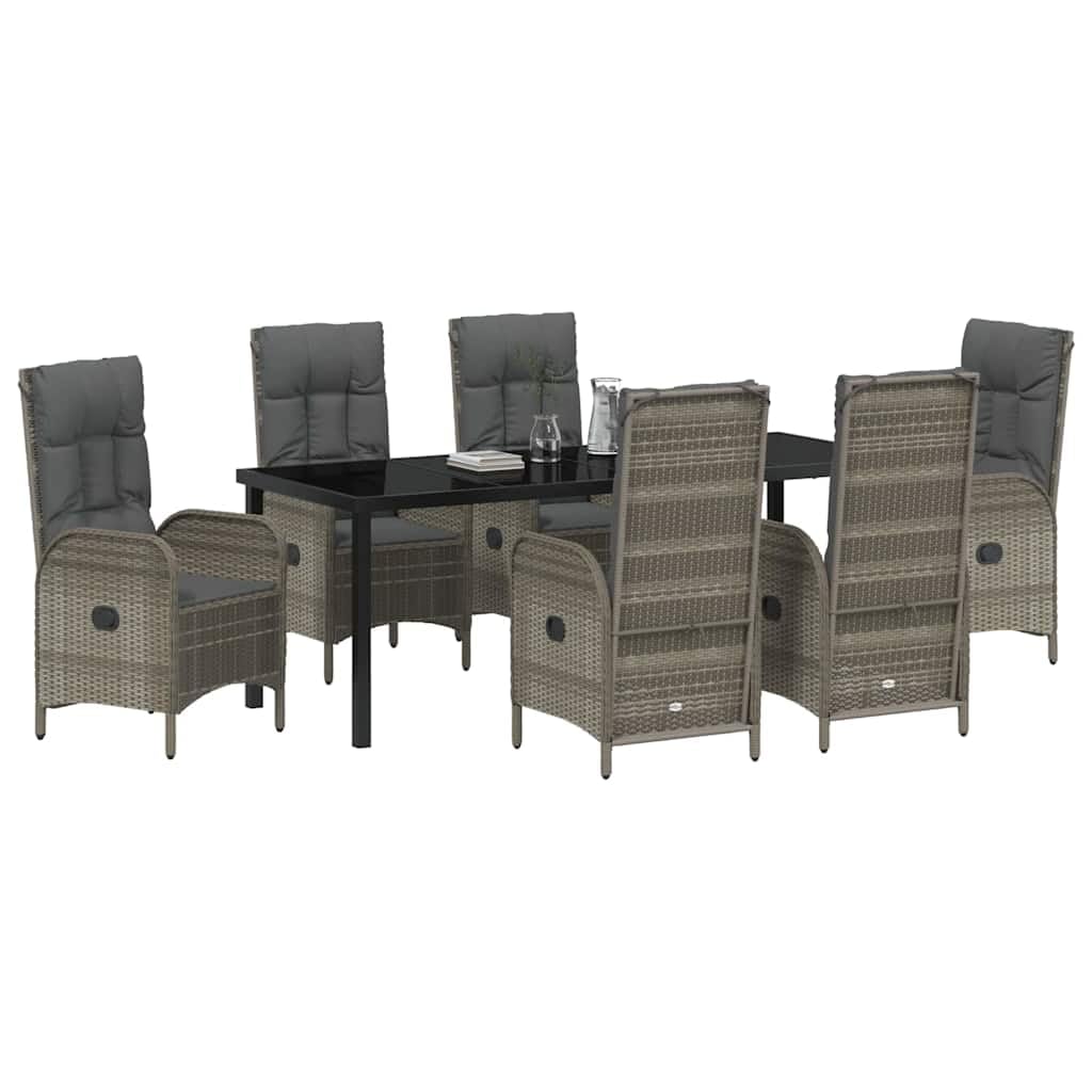vidaXL Heim & Garten Essgruppe 7-tlg Grau Poly-Rattan Glas