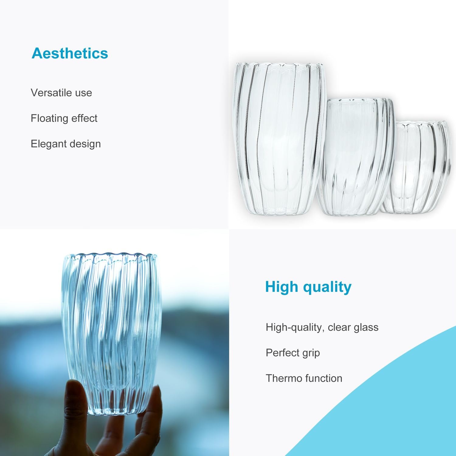 Intirilife Striped Thermogläser 350 ml 4er Set doppelwandig