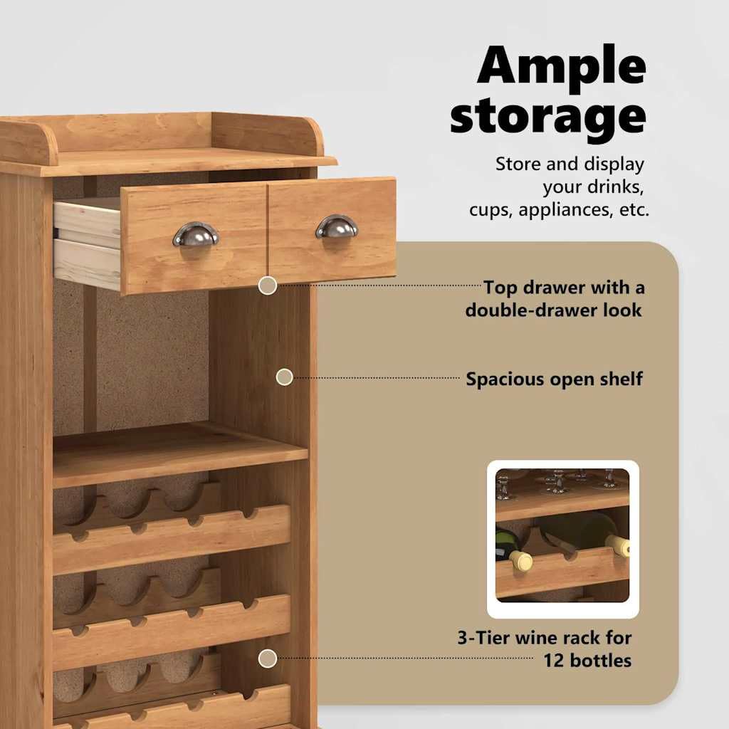 vidaXL Möbel Weinschrank ASKIM Honigwachs Kiefer 114 cm