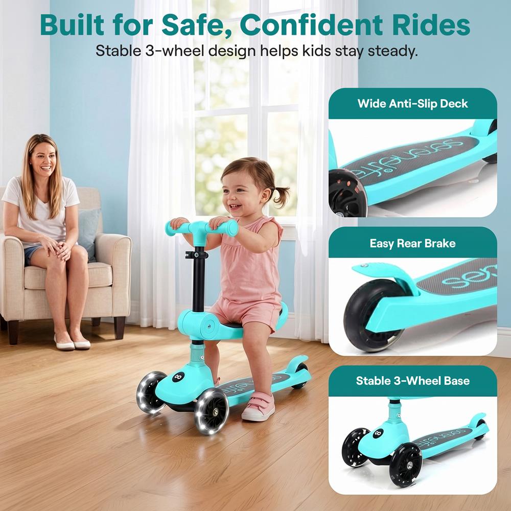 Serenelife Scooters Kinderroller 3-Rad türkis mit Sitz