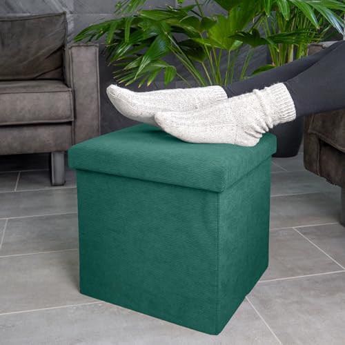 Intirilife Sitzhocker 38 cm Grün Cord mit Stauraum faltbar
