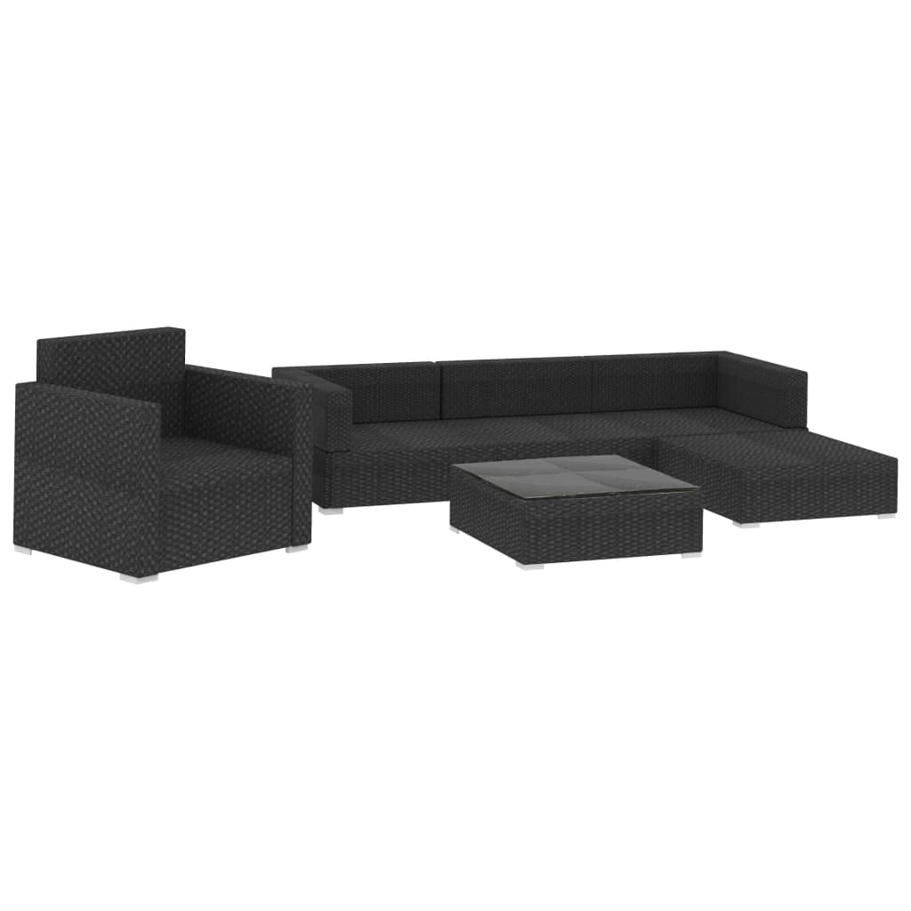 vidaXL Heim & Garten Gartenmöbel 6-TLG. Rattan Schwarz Auflagen