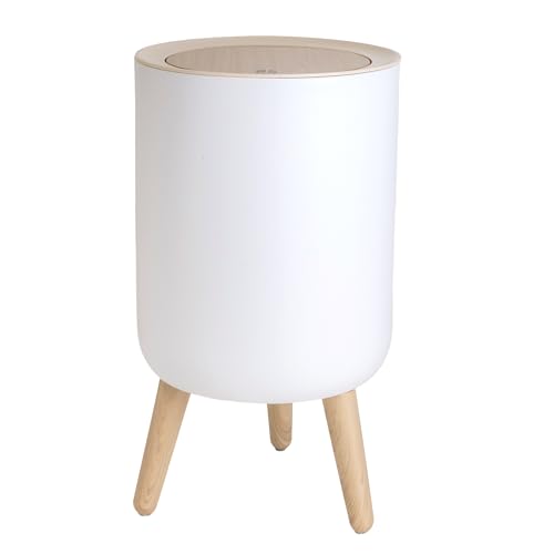 Intirilife Bad Kosmetikeimer Weiß-Beige 22,2x36,4cm Schwingdeckel