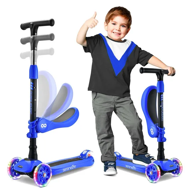 Serenelife Scooters Kinderroller 3-Rad Blau mit Sitz