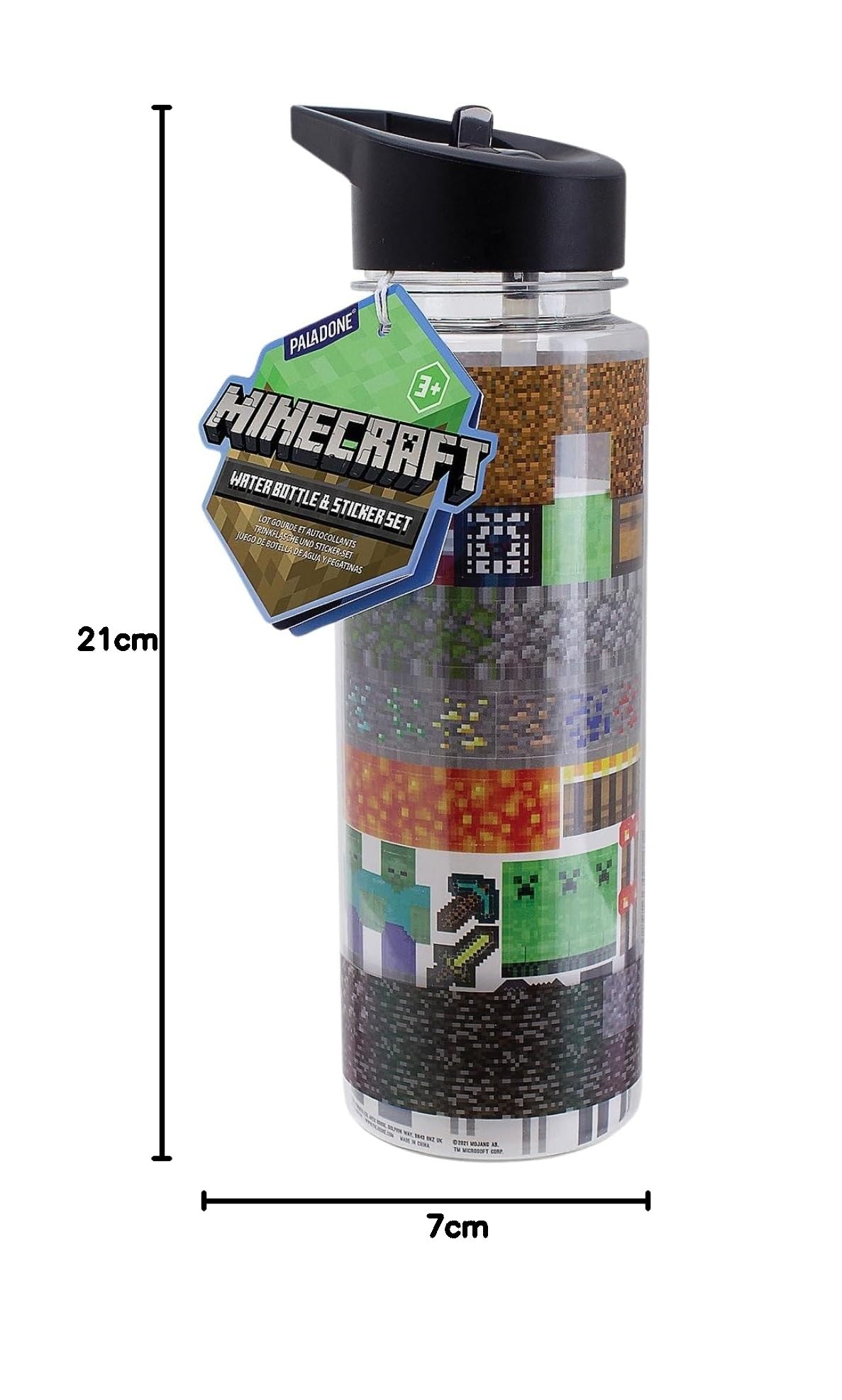 Paladone Minecraft Trinkflasche 650ml mit Sticker Set grau