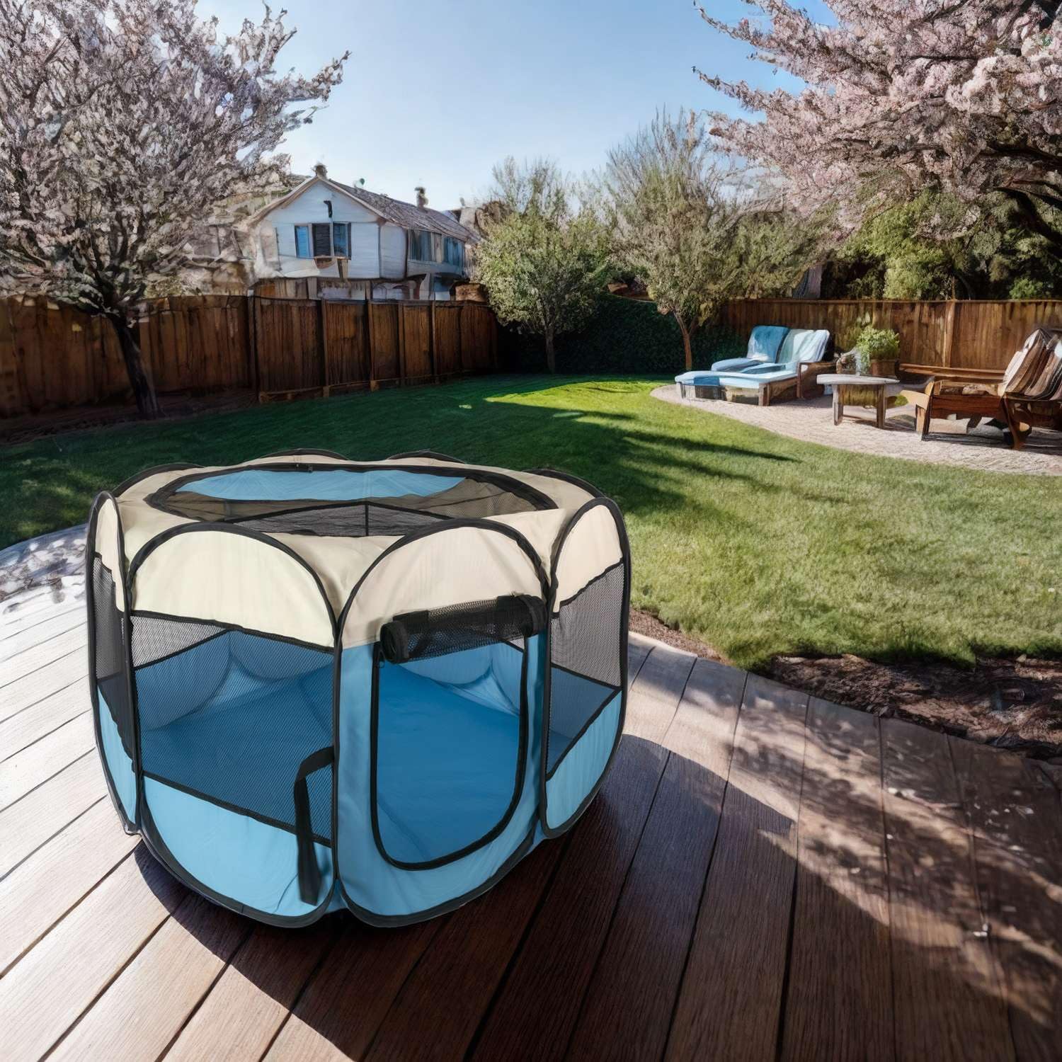 Intirilife Garten Laufstall Haustiere Blau 77x58 cm Oxford