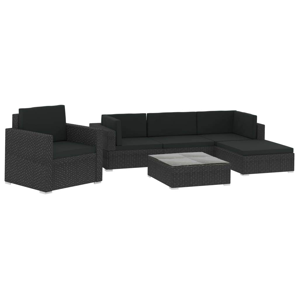 vidaXL Heim & Garten Gartenmöbel 6-TLG. Rattan Schwarz Auflagen