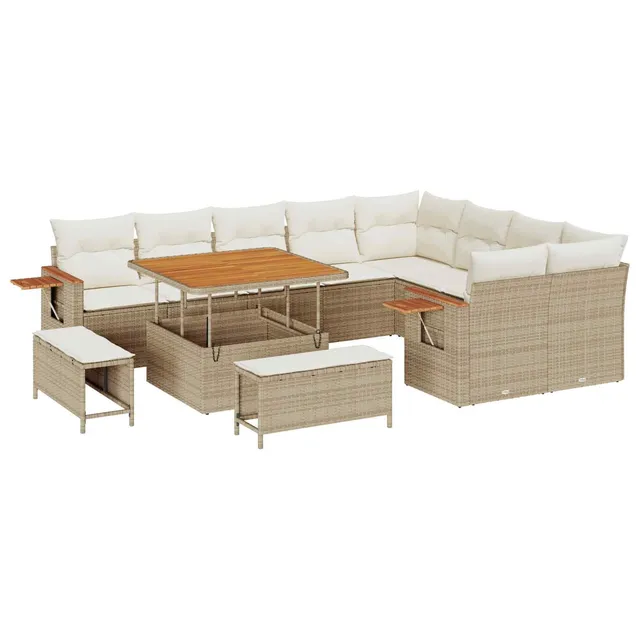 vidaXL Heim & Garten Gartensofa-Set 12-tlg Beige 100x100 Tisch