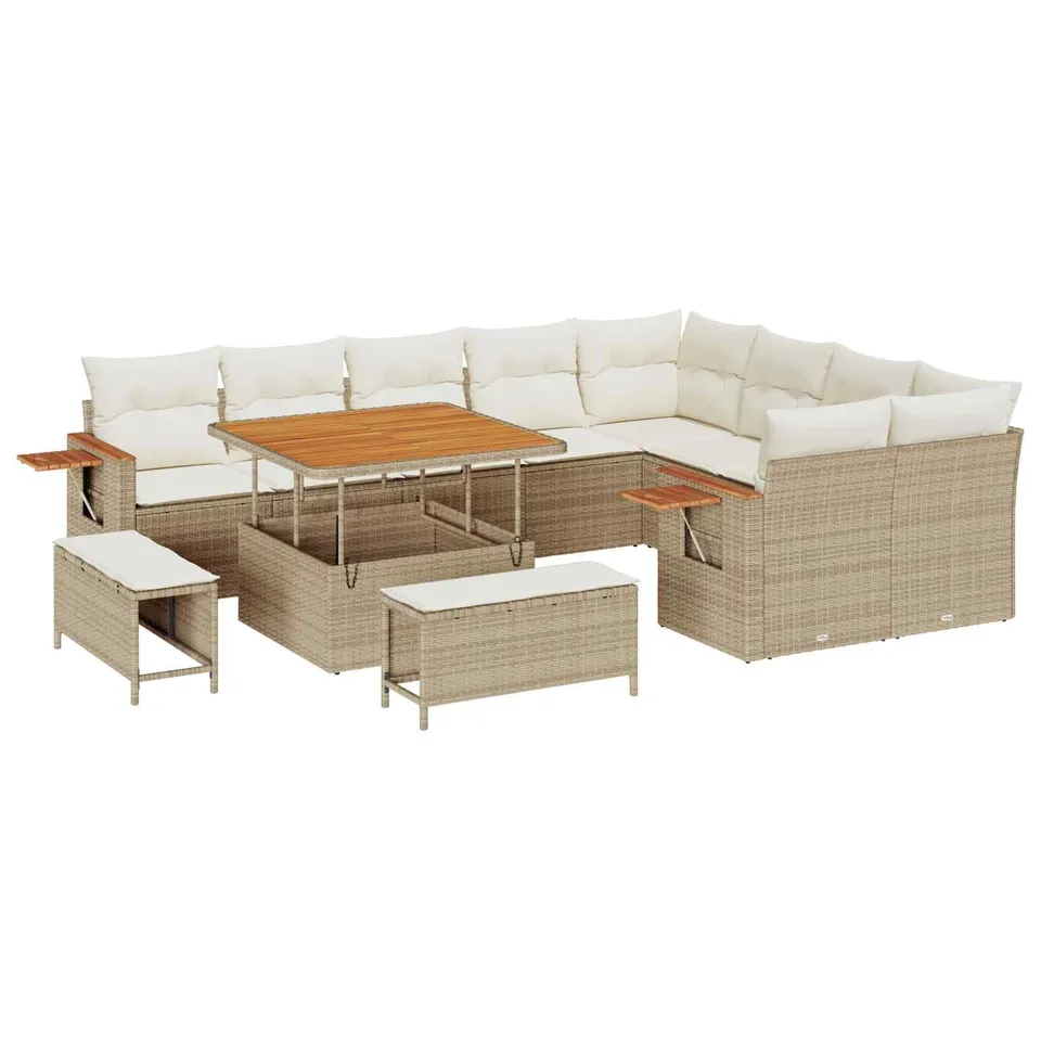 vidaXL Heim & Garten Gartensofa-Set 12-tlg Beige 100x100 Tisch