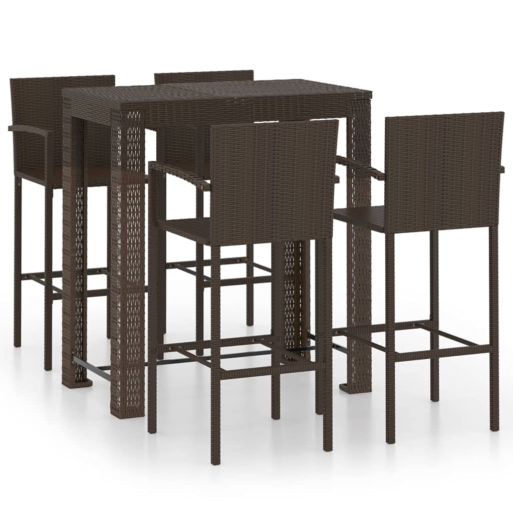 vidaXL Garten-Bar-Set 5-tlg. Rattan Braun Armlehne