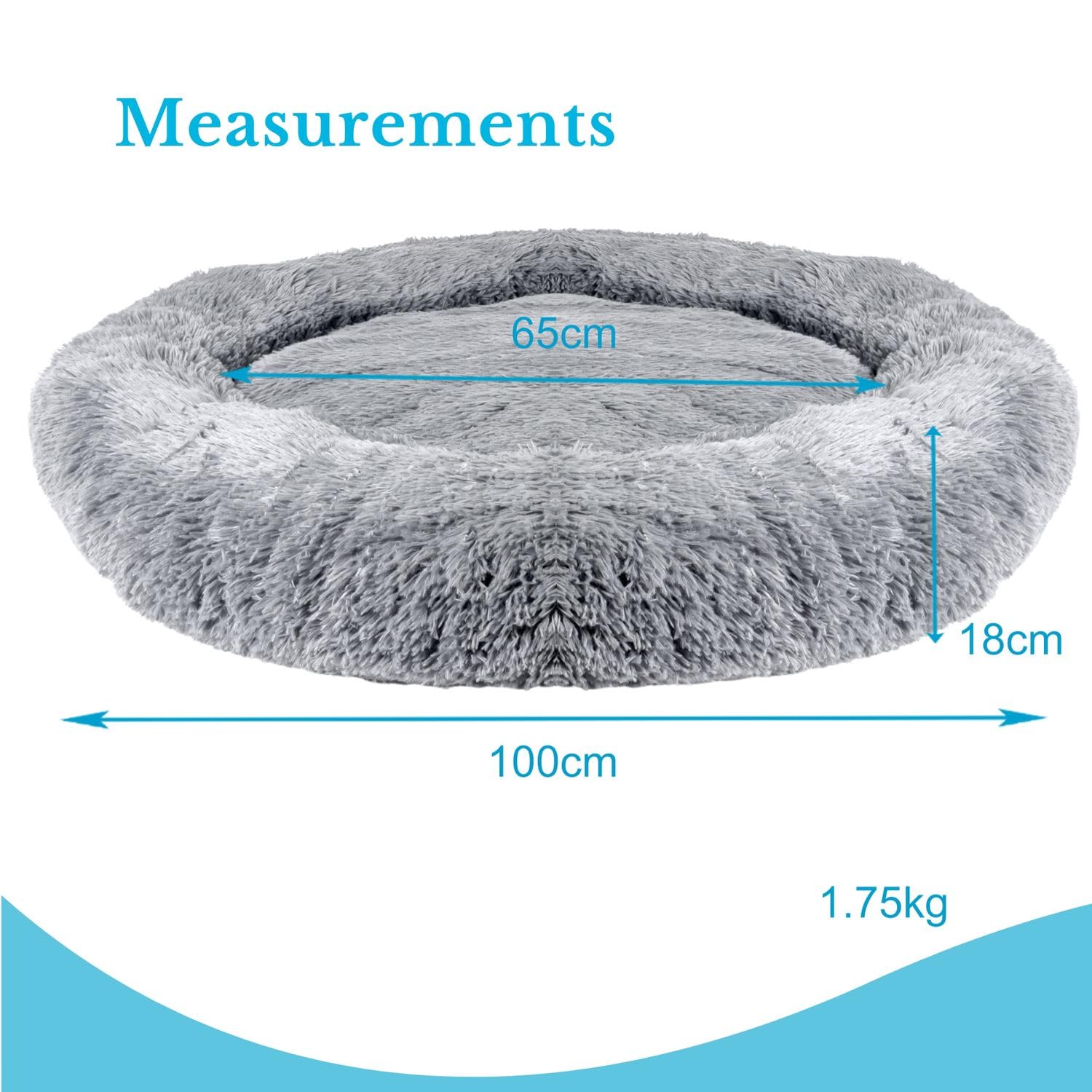 Intirilife Haustierbett rund Hell Grau Plüsch 100 cm Hundebett