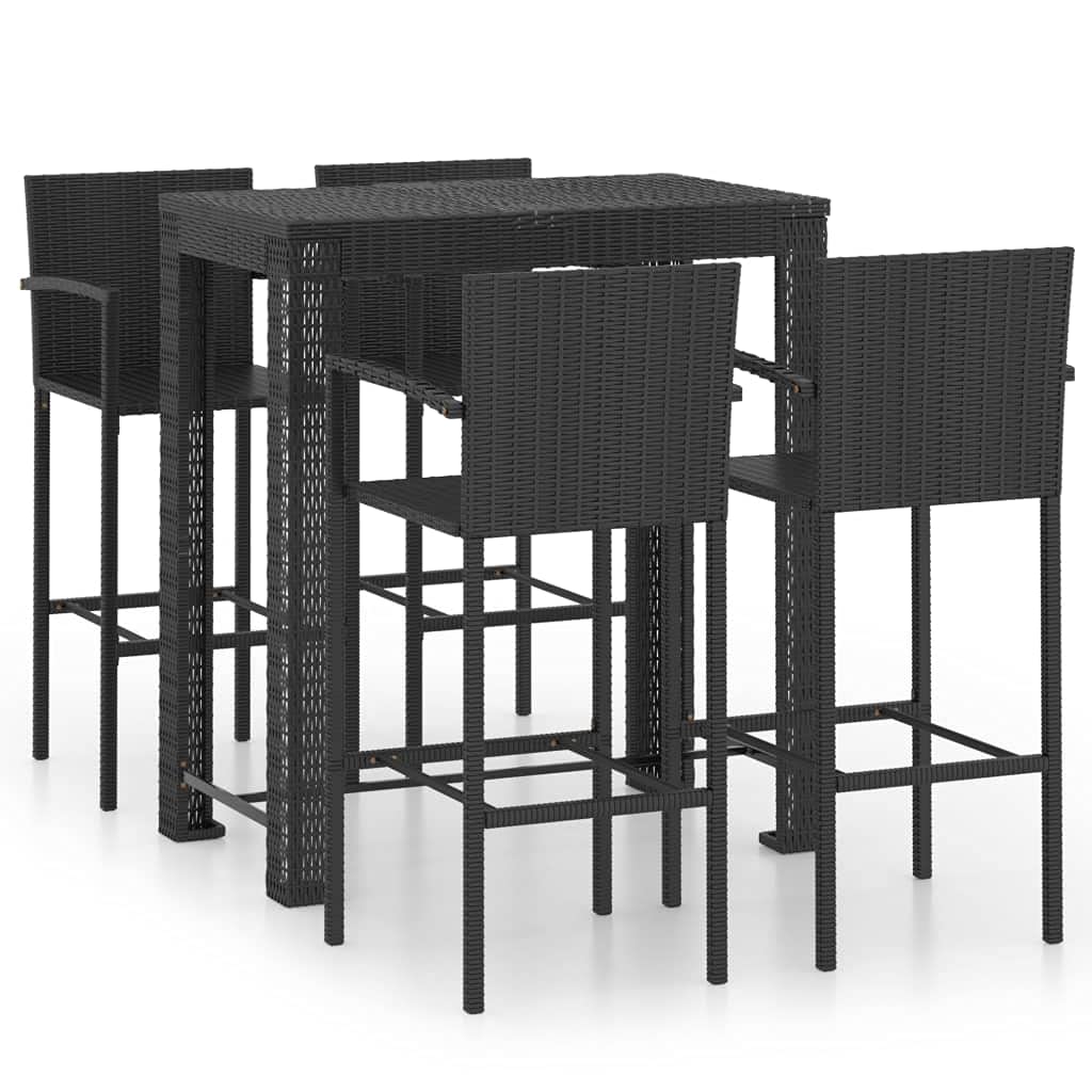vidaXL Garten-Bar-Set 5-tlg. Rattan Schwarz Armlehne