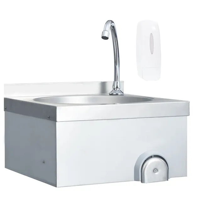 vidaXL Gastro Handwaschbecken Edelstahl Wandmontage Hahn