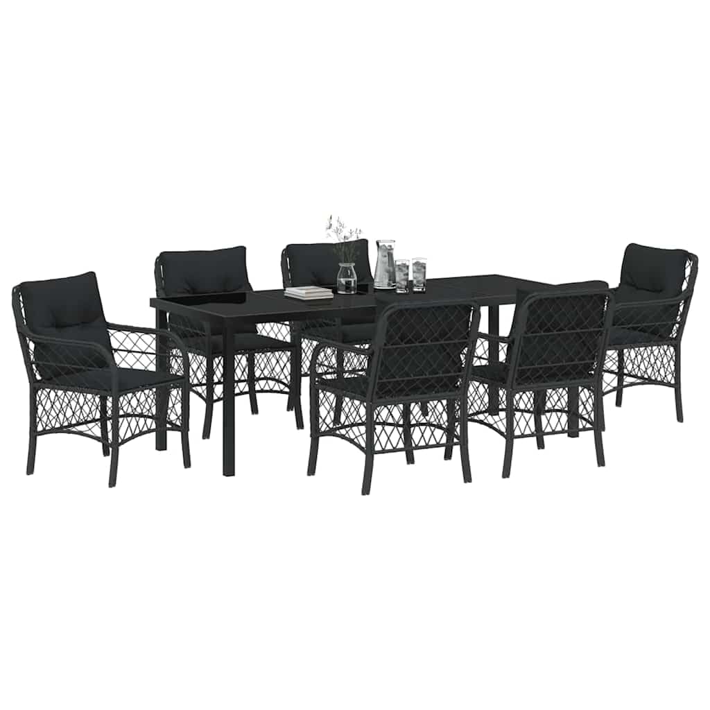 vidaXL Garten Essgruppe Schwarz Poly-Rattan 7 Stk. 6-Sitzer
