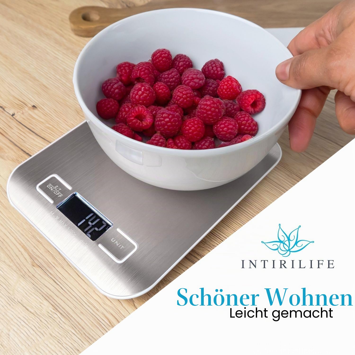 Intirilife Digitale Küchenwaage 5 kg Silber Edelstahl Tara