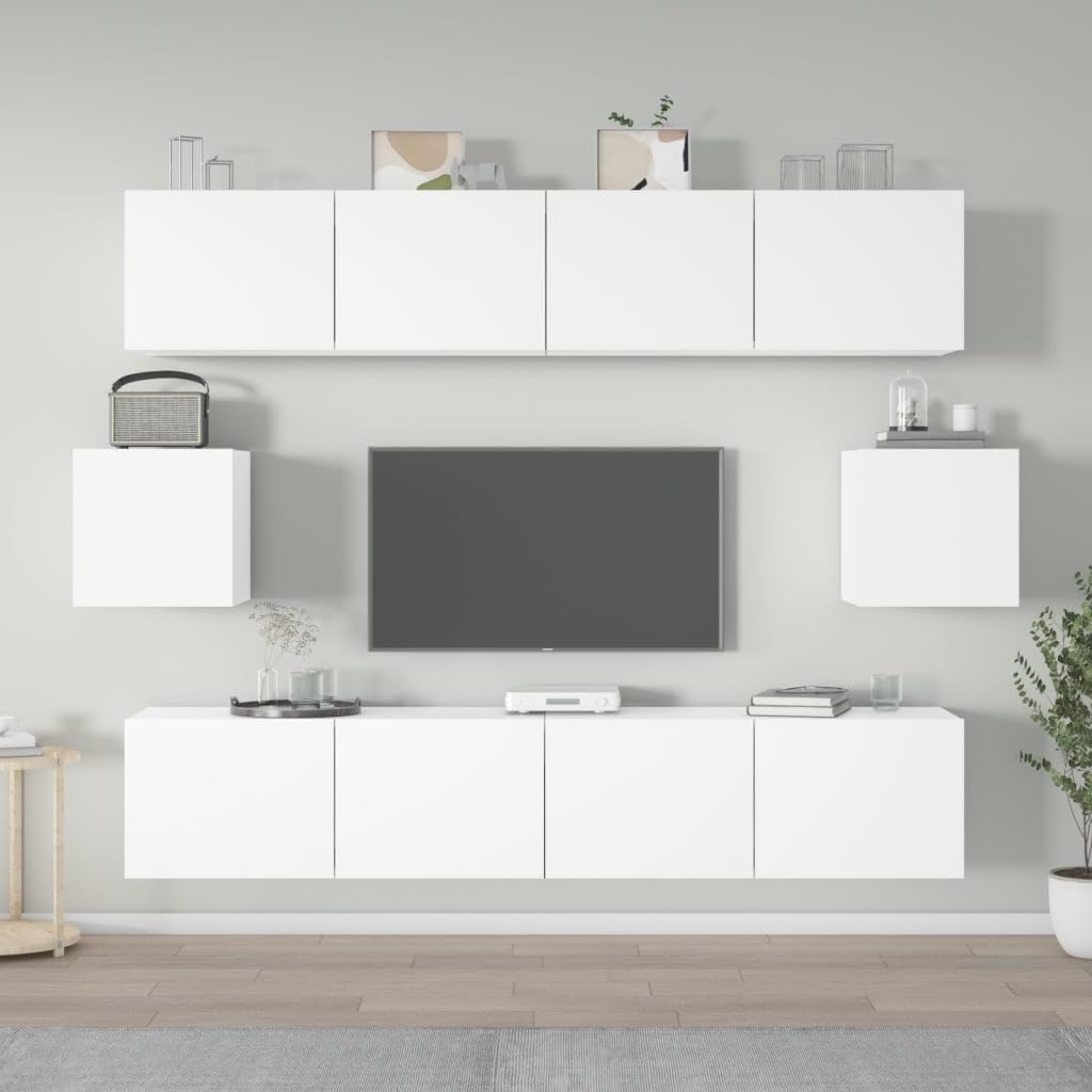 vidaXL TV-Schrank-Set 6-tlg Weiß Holzwerkstoff Wandmontage