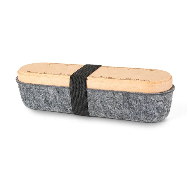 Kikkerland Federmäppchen Filz Holzdeckel Lineal Stifte
