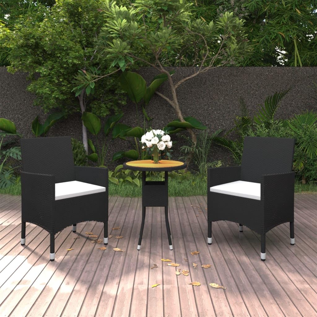 vidaXL Garten-Essgruppe 3-tlg Poly Rattan Schwarz Akazie