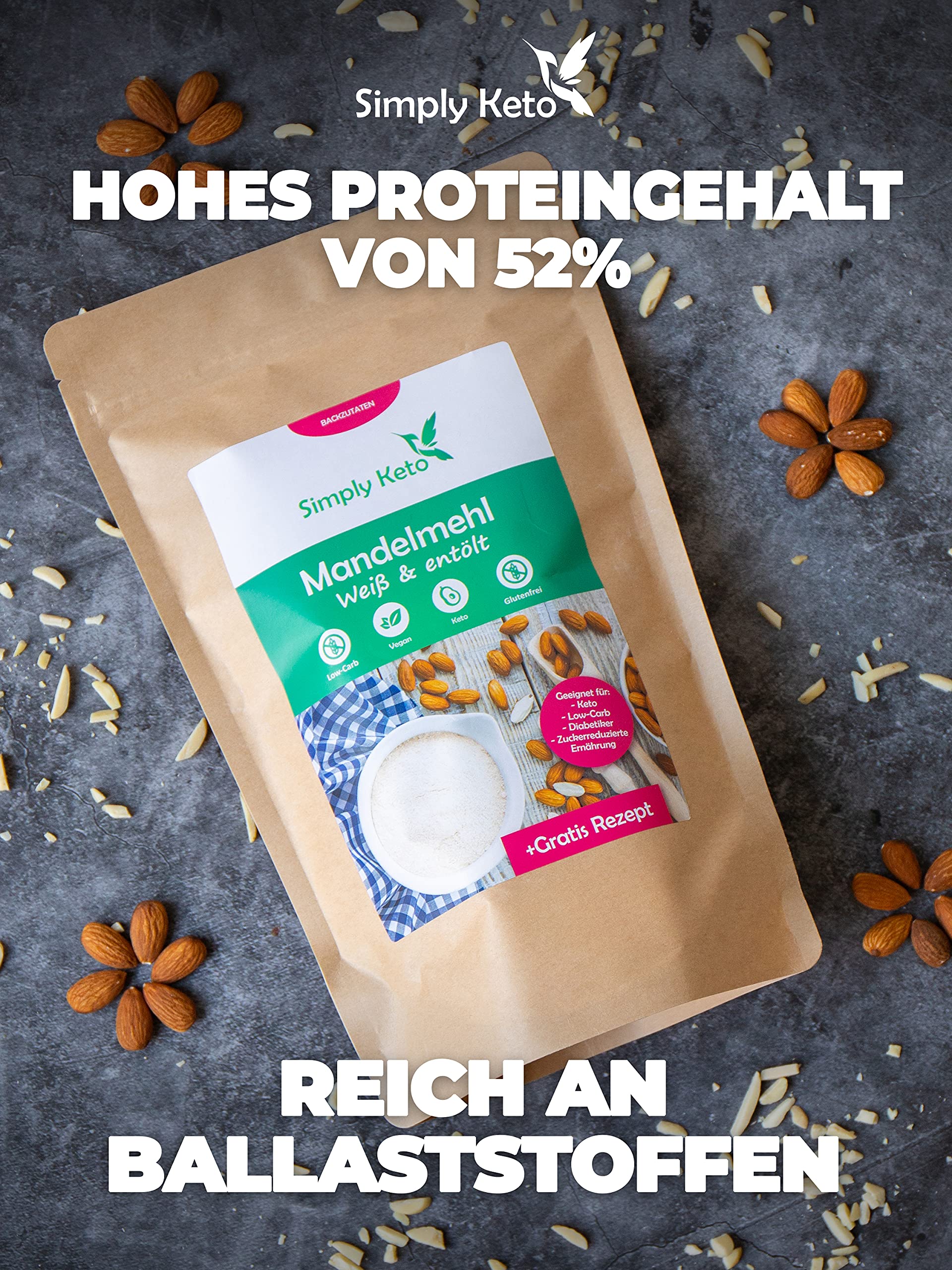 Simply Keto Mandelmehl entölt Backmehl 500 g glutenfrei