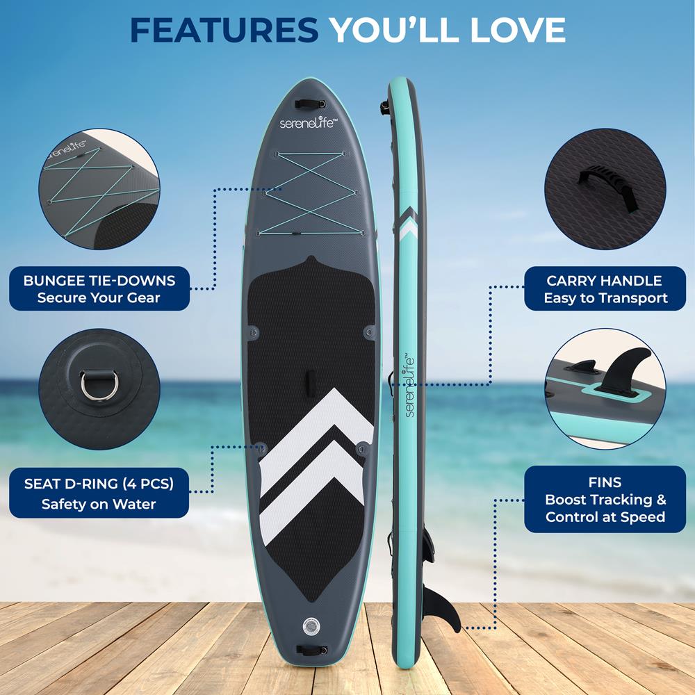 Serenelife SUP Board aufblasbar 353 cm Set 200 kg Familie