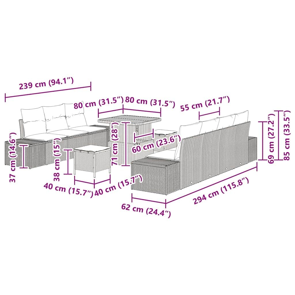 vidaXL Heim & Garten Gartensofa-Set Schwarz 80 cm Tisch