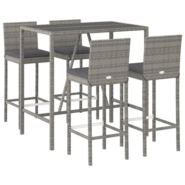 vidaXL Heim & Garten 5-tlg. Gartenbar-Set grau mit Kissen