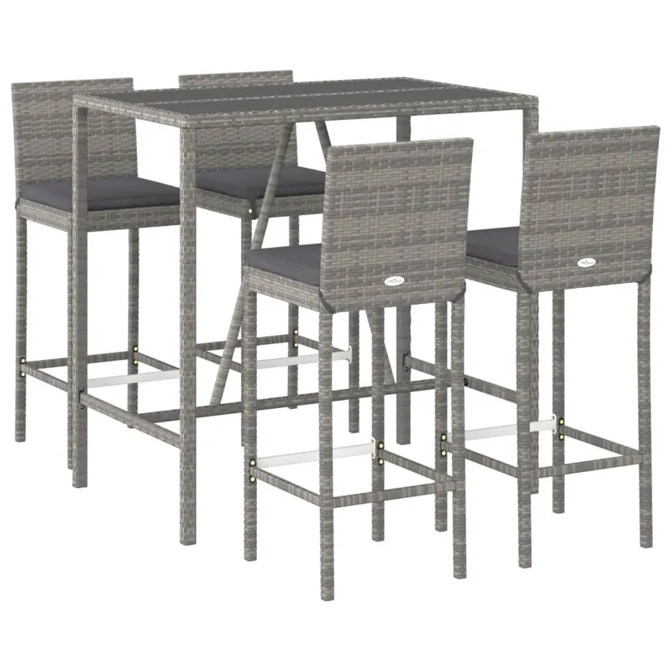 vidaXL Heim & Garten 5-tlg. Gartenbar-Set grau mit Kissen