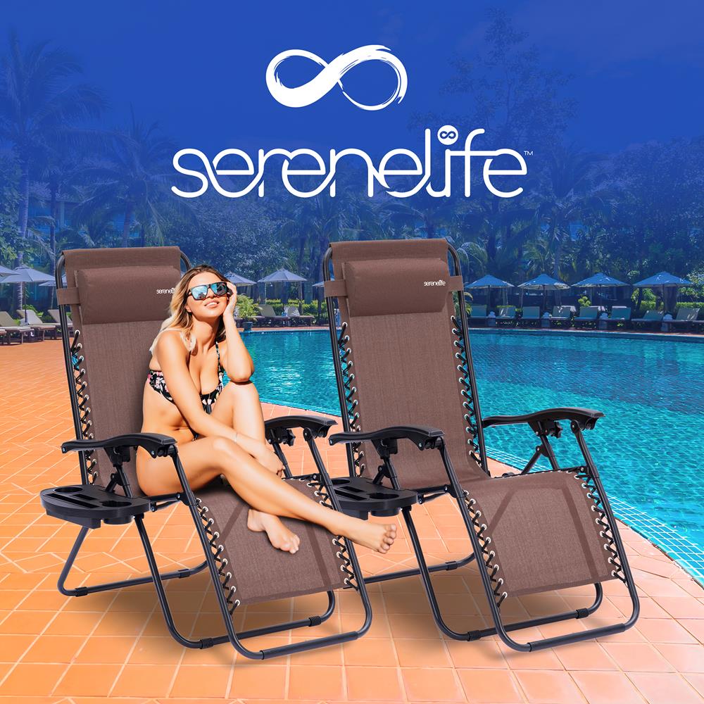 Serenelife Furniture Zero Gravity Liegestuhl 2er-Set Braun Stahl