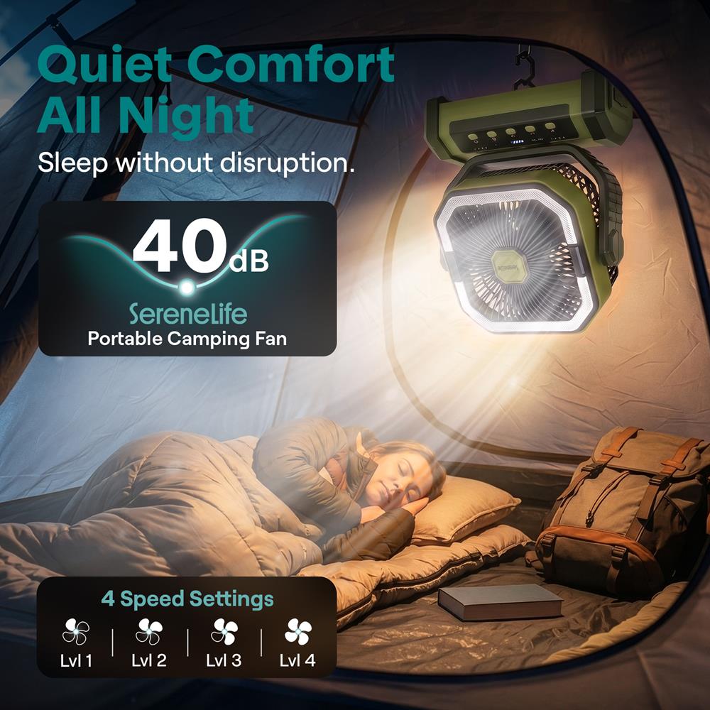 Serenelife Camping Ventilator 10000 mAh Tischventilator Grün LED