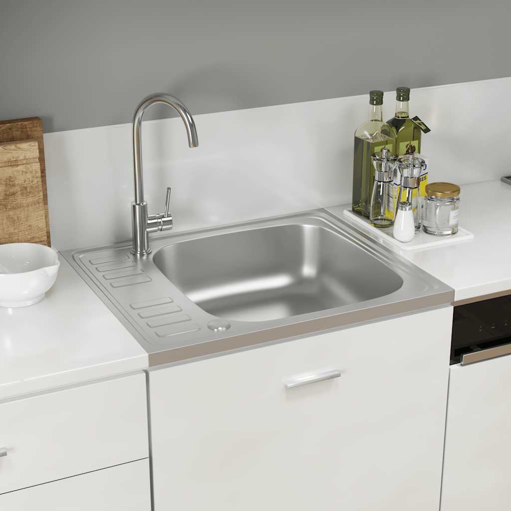 vidaXL Heimwerker Spüle Edelstahl 60x50 mit Abtropffläche