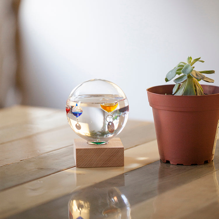 Kikkerland Galileo Thermometer Glas mit Holzsockel
