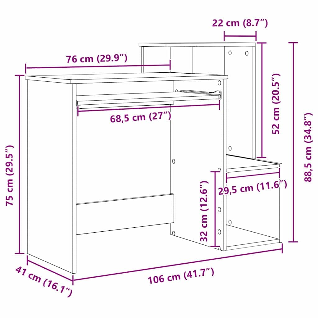vidaXL Schreibtisch Sonoma-Eiche 106 cm Bürotisch Holzwerkstoff