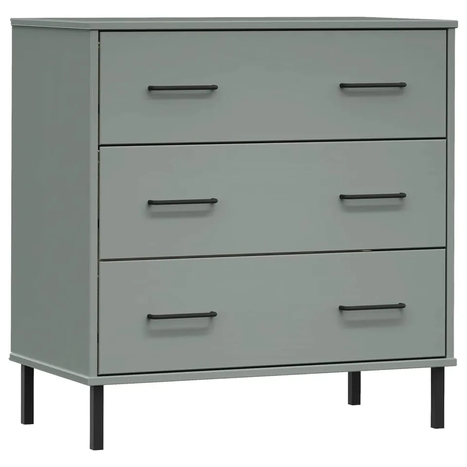 vidaXL Sideboard Grau 77x40x79,5 cm Massivholz Kommode 3 Schubladen