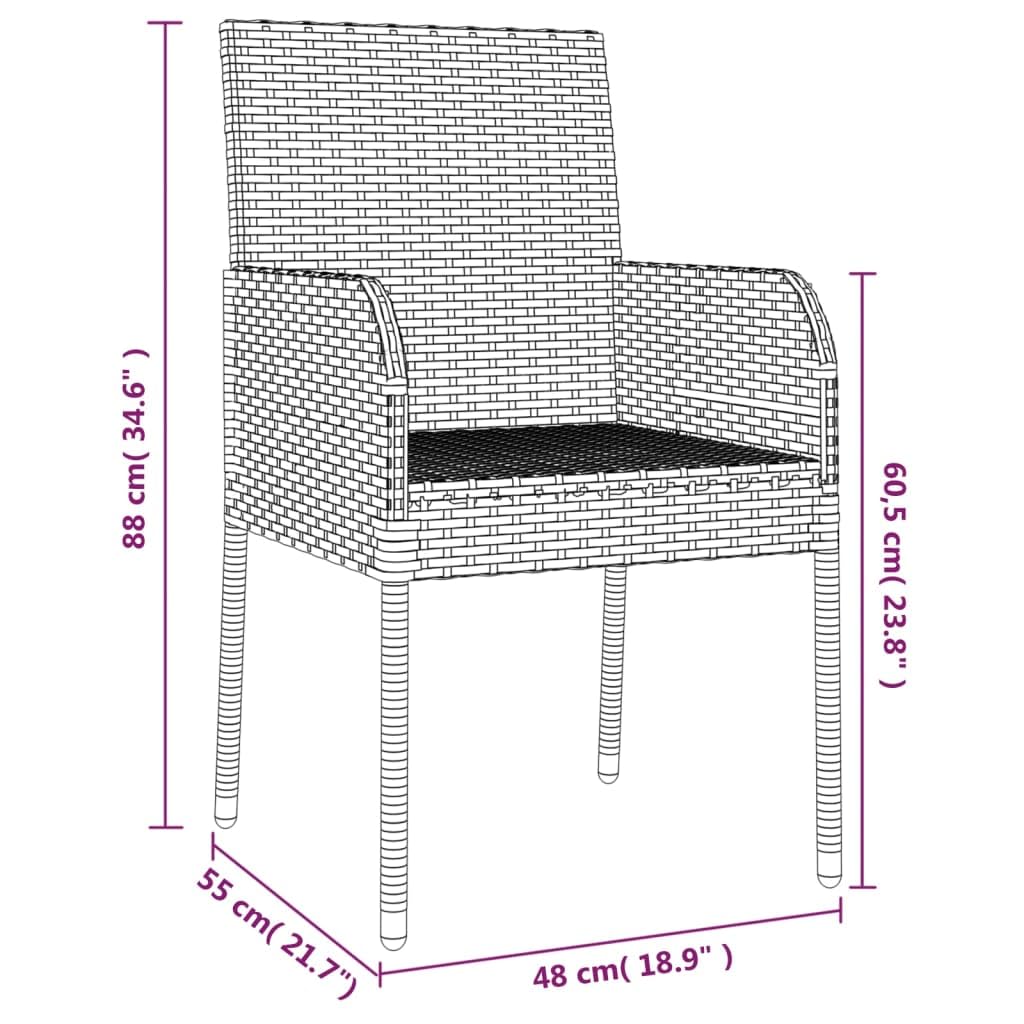 vidaXL Gartenstuhl 2x Set Poly Rattan grau mit Kissen